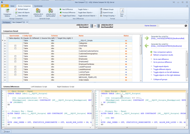 SQL Server Database Code Comparison Results