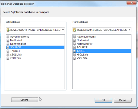 Select SQL Server Instances and Databases to Compare