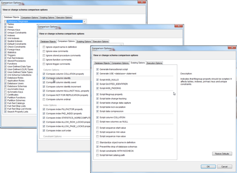 Comparison Options in xSQL Schema Compare