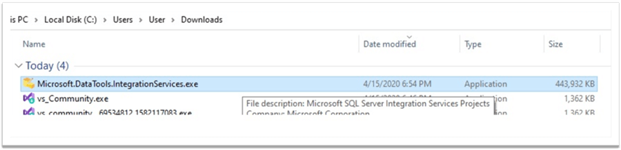 执行Visual Studio Community 2019 Edition的SQL Server Integration Services可执行文件