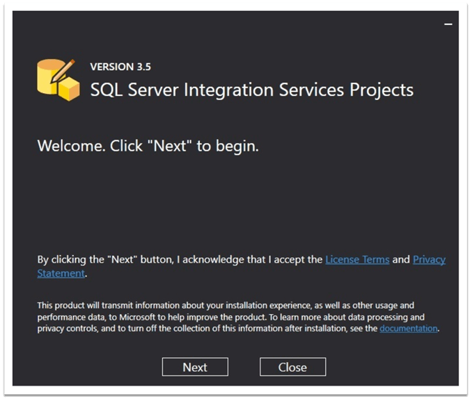 在Visual Studio Community 2019 Edition中开始安装SQL Server Integration Services项目