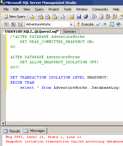 t sql read committed snapshot isolation