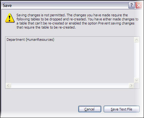 Error Saving changes is not permitted in SQL Server Management Studio
