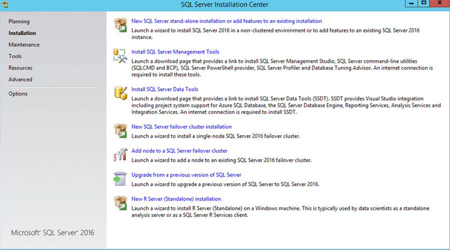 SQL Server setup screen