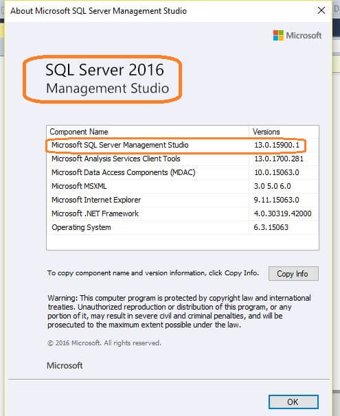 sql server management studio versions