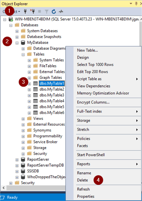 SQL Drop Table Examples with T-SQL and SQL Server Management Studio
