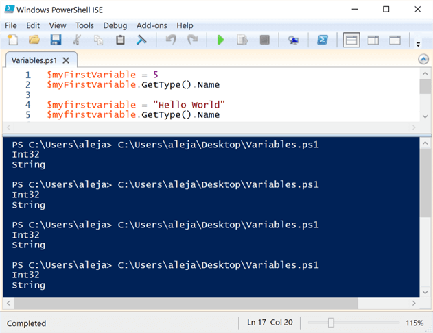 assignment variable in powershell