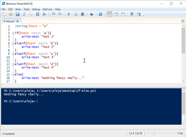 powershell if else variable assignment