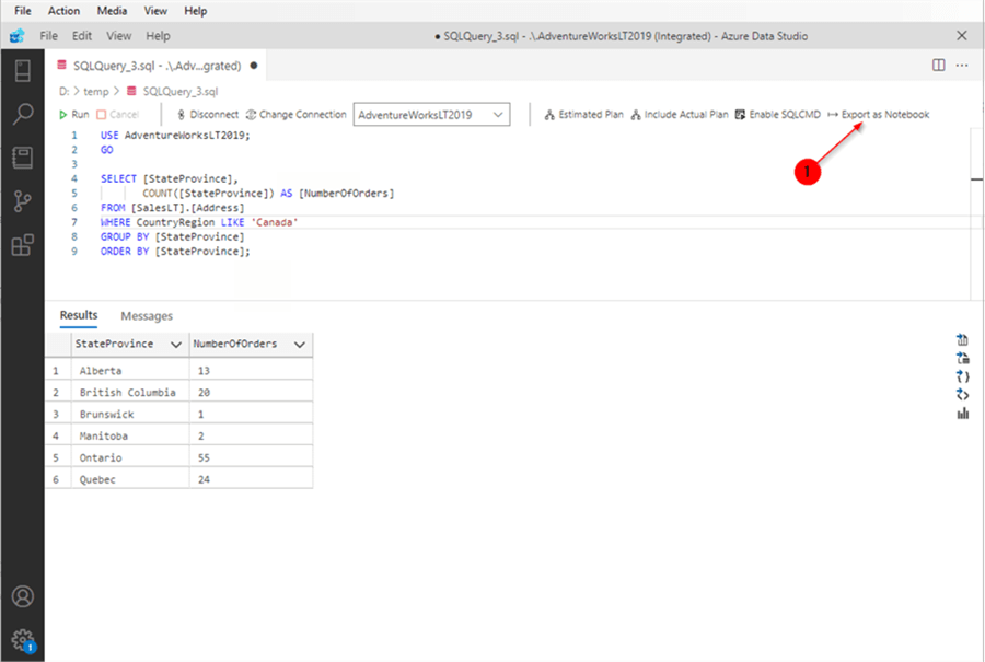 Azure Data Studio Export To Excel CSV JSON XML Charts Jupyter