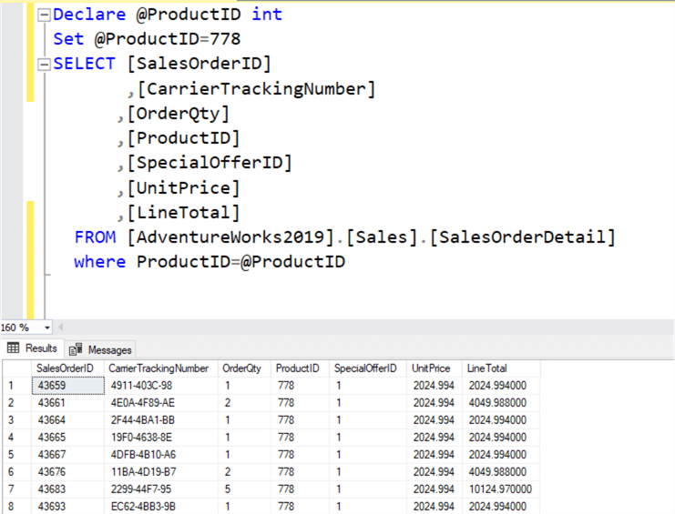 SQL Declare Variable Code Examples