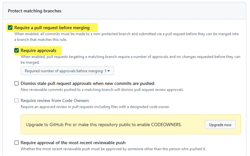 enabling require a pull request before merging