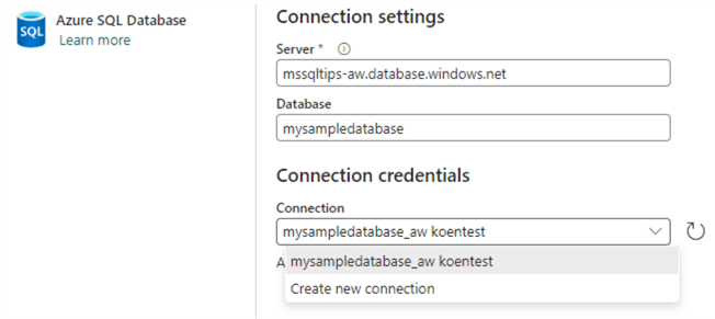 reuse existing connection credentials, or create new connection to use other credentials