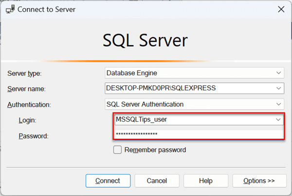 Login to Server with New user Credentials