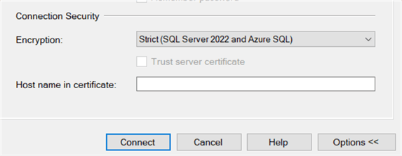 hostname (certificate ServerName) in the SSMS connection security section