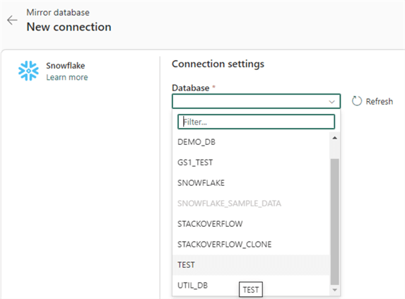 select database from dropdown