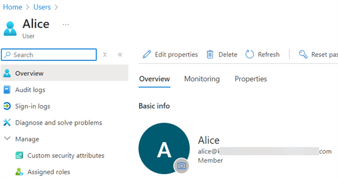 user in entra ID with the name Alice