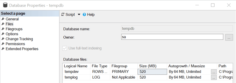 TempDB File Configuration A single data file and transaction log file