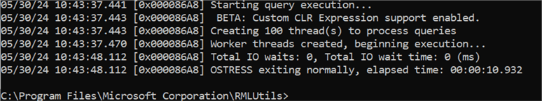 Workload duration using Ostress.exe Each iteration took ~10 seconds to complete even with memory-optimized tempdb metadata feature enabled