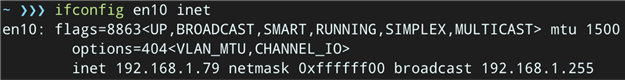 Ifconfig output showing IPv4 address of host