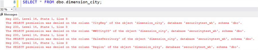 not all columns of the table can be selected