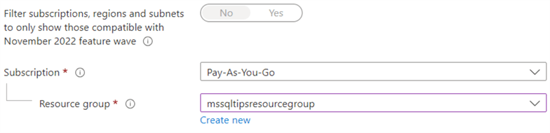 Subscription and resource group