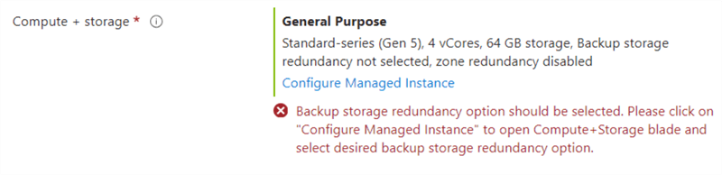 Compute + storage error message