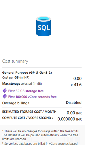 Cost summary