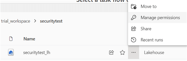 manage permissions from the lakehouse menu