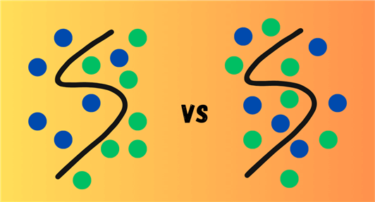 Two classifiers distinguishing between blue and green dots