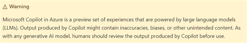 Copilot in Azure Warning