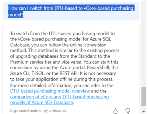 How can I switch from DTU-based to vCore-based purchasing model?