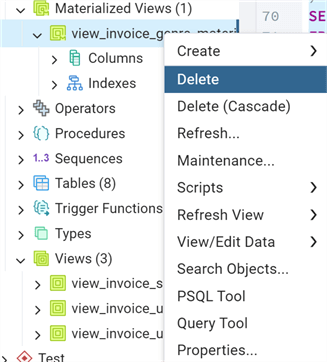 Delete materialized view