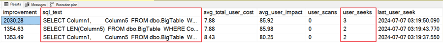 Missing Index Results - 3