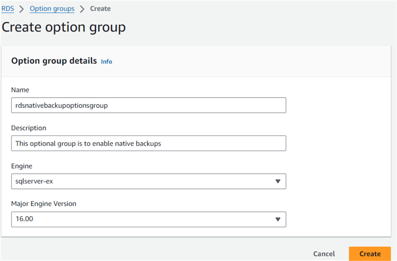 Create option group