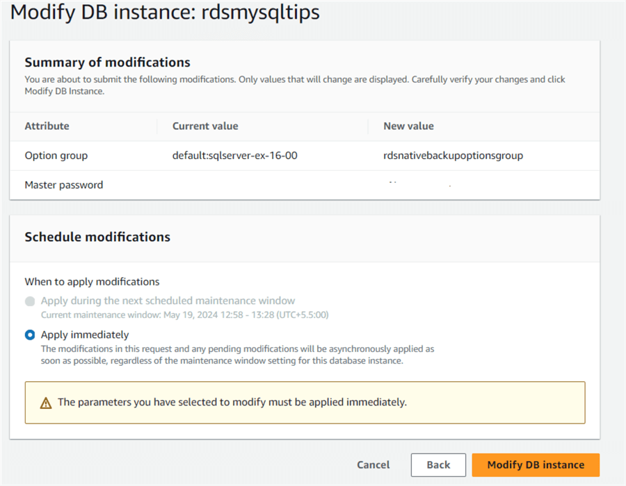 Modify db instance