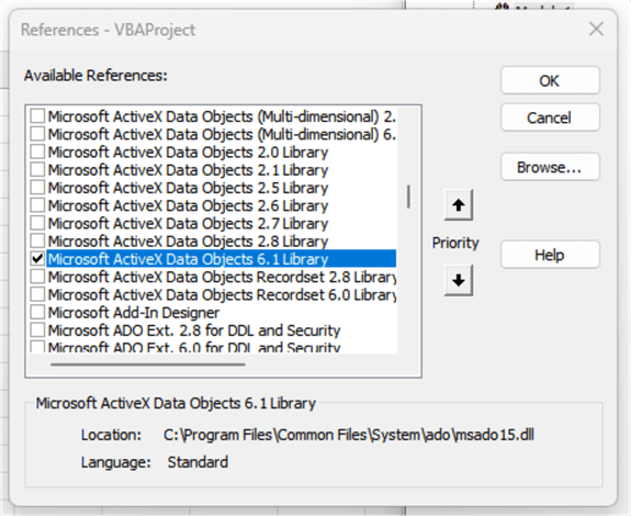 Reference to ADO Library