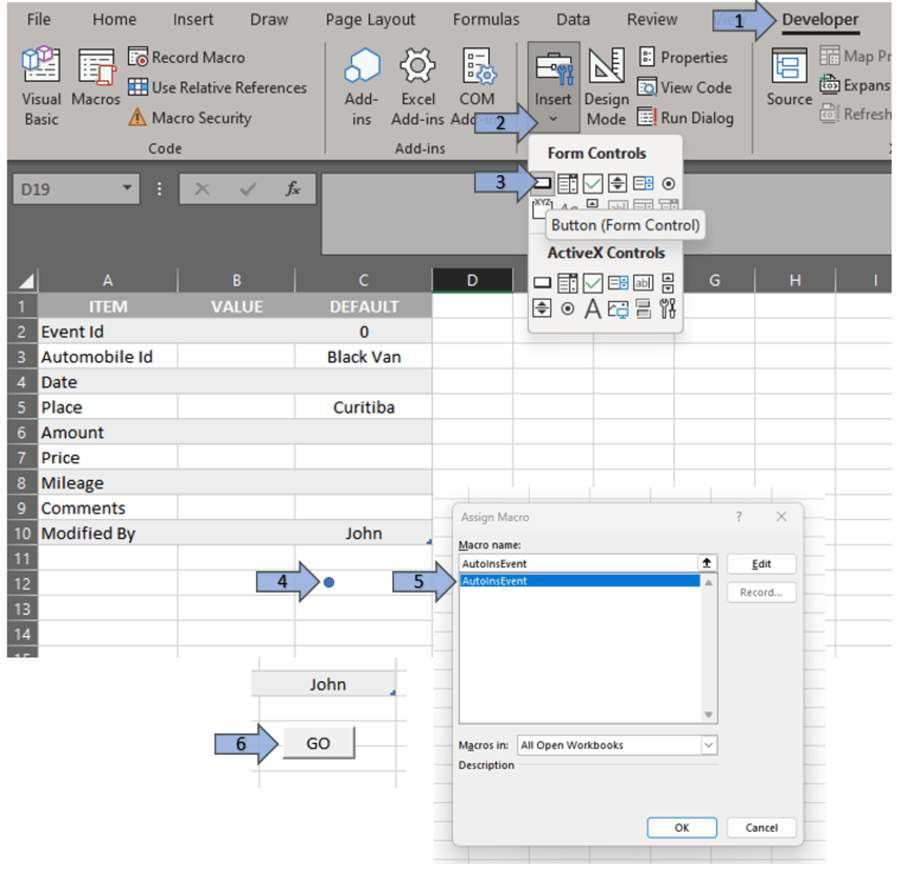 Inserting a button in Automobile sheet