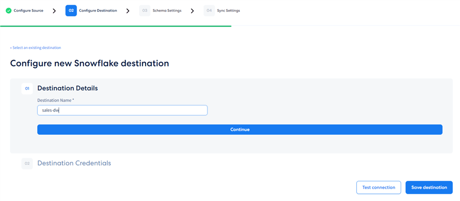 snowflake destination configuration