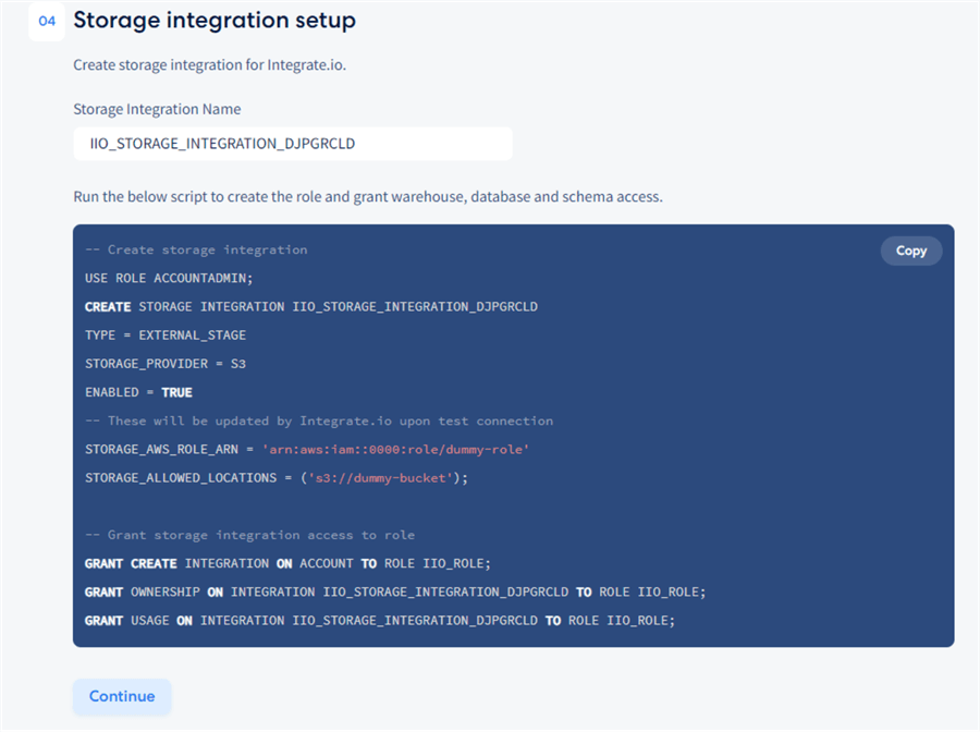 snowflake storage integration setup