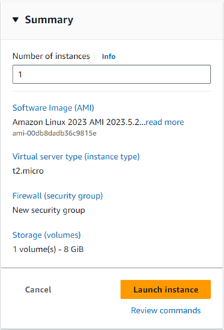 Figure 4 The Summary pane on the Launch instance page