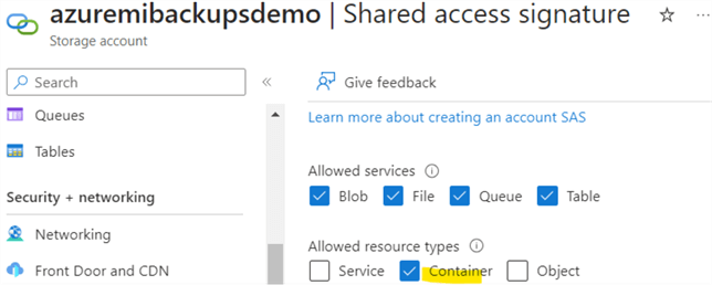 Shared access signature | container