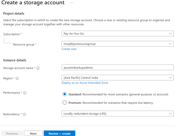 Create a storage account