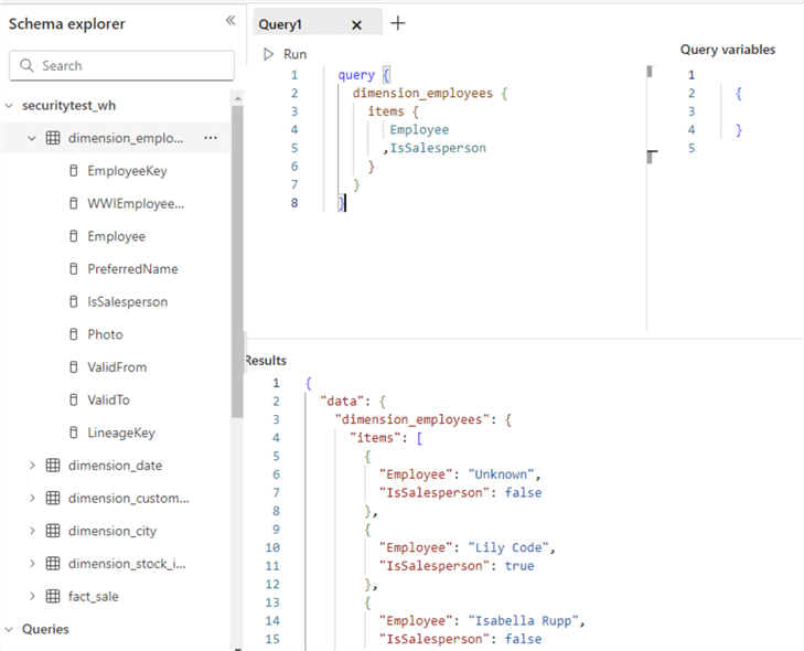 query is run and results are returned in a json format