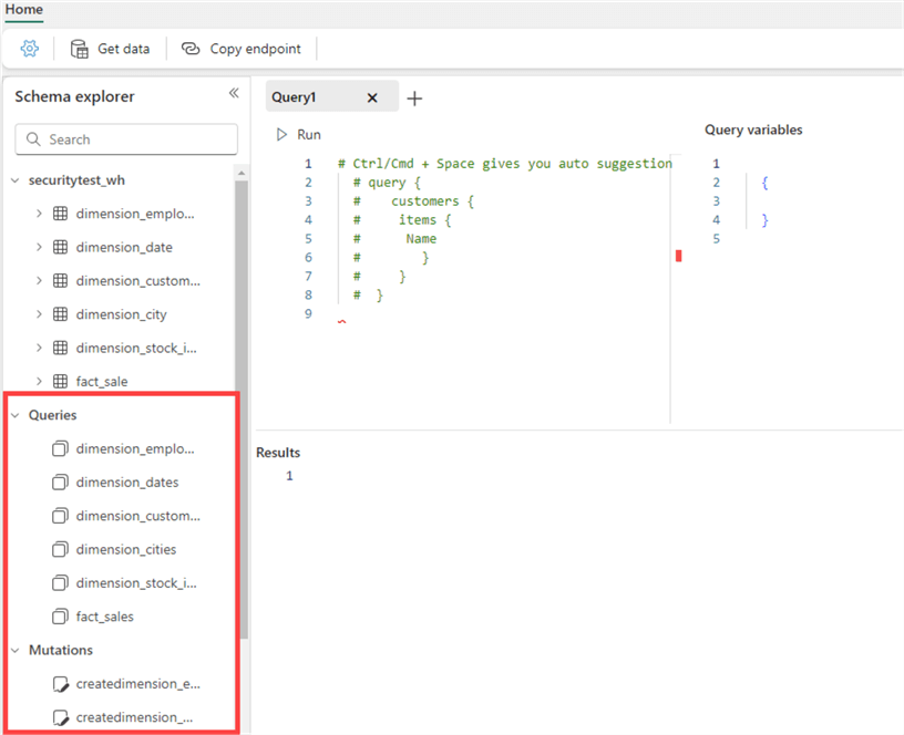 queries and mutations in the schema explorer