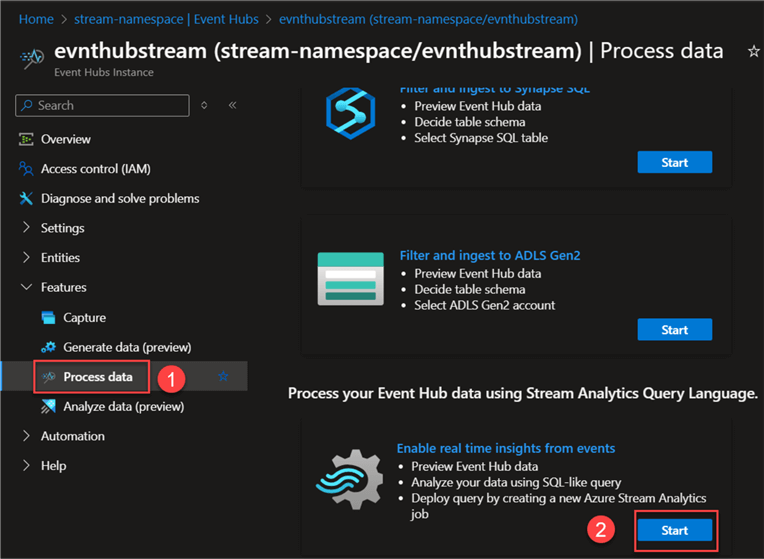 Process Data using Stream Analytics