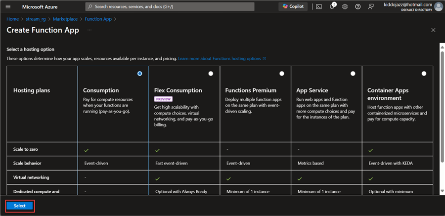 Hosting Option Azure Functions