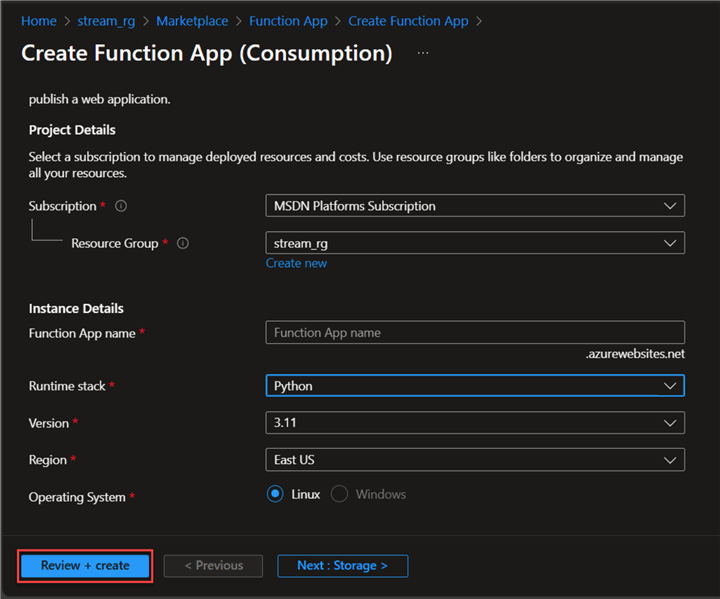 Create Function App