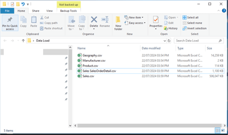 Image showing exported csv files in a local folder