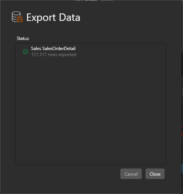 Image showing a message confirming a Power BI table exported to csv