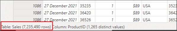 Image showing total number of rows in a table in Power BI.